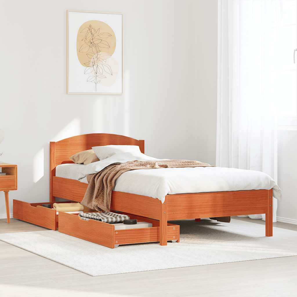 Bed Frame without Mattress Wax Brown 90x200 cm Solid Wood Pine