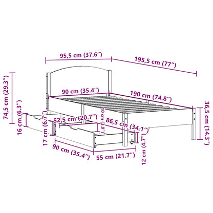 Bed Frame without Mattress Wax Brown 90x190 cm Single Solid Wood Pine