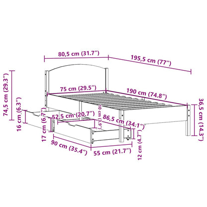 Bed Frame without Mattress Wax Brown 75x190 cm Small Single Solid Wood Pine