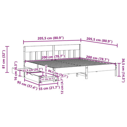 Bed Frame without Mattress White 200x200 cm Solid Wood Pine