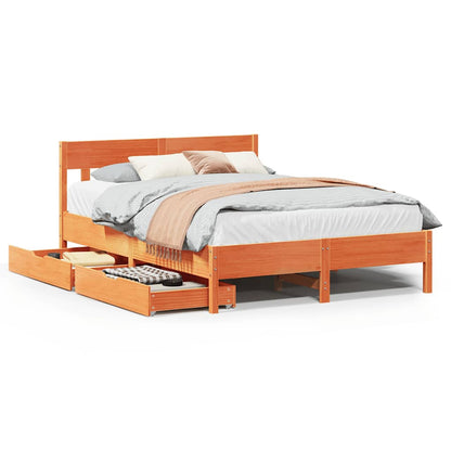 Bed Frame without Mattress Wax Brown 150x200 cm King Size Solid Wood Pine