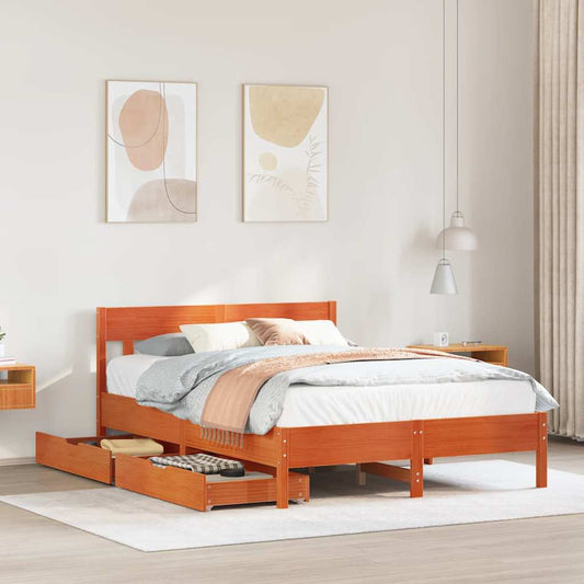 Bed Frame without Mattress Wax Brown 150x200 cm King Size Solid Wood Pine