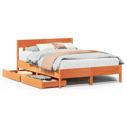 Bed Frame without Mattress Wax Brown 140x200 cm Solid Wood Pine