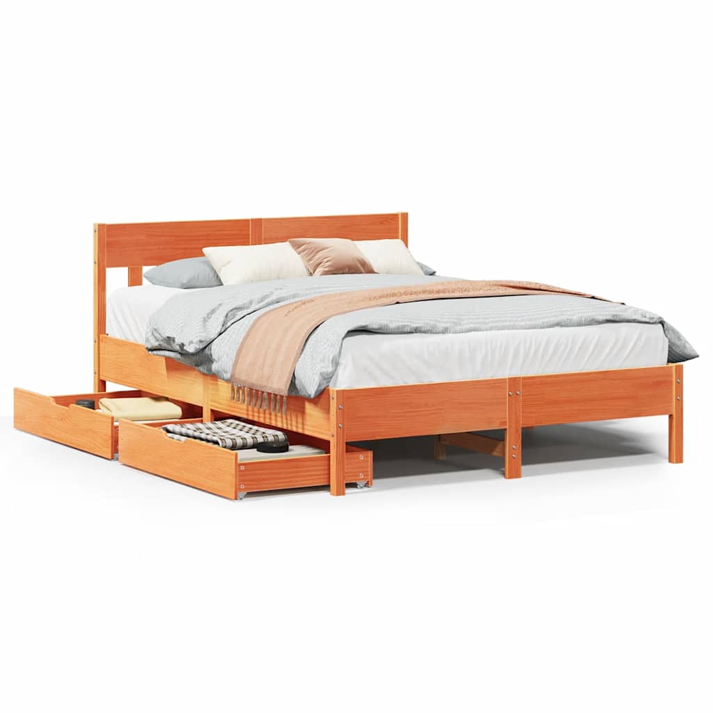 Bed Frame without Mattress Wax Brown 135x190 cm Double Solid Wood Pine