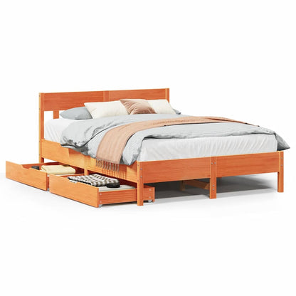 Bed Frame without Mattress Wax Brown 135x190 cm Double Solid Wood Pine