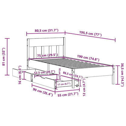 Bed Frame without Mattress Wax Brown 75x190 cm Small Single Solid Wood Pine