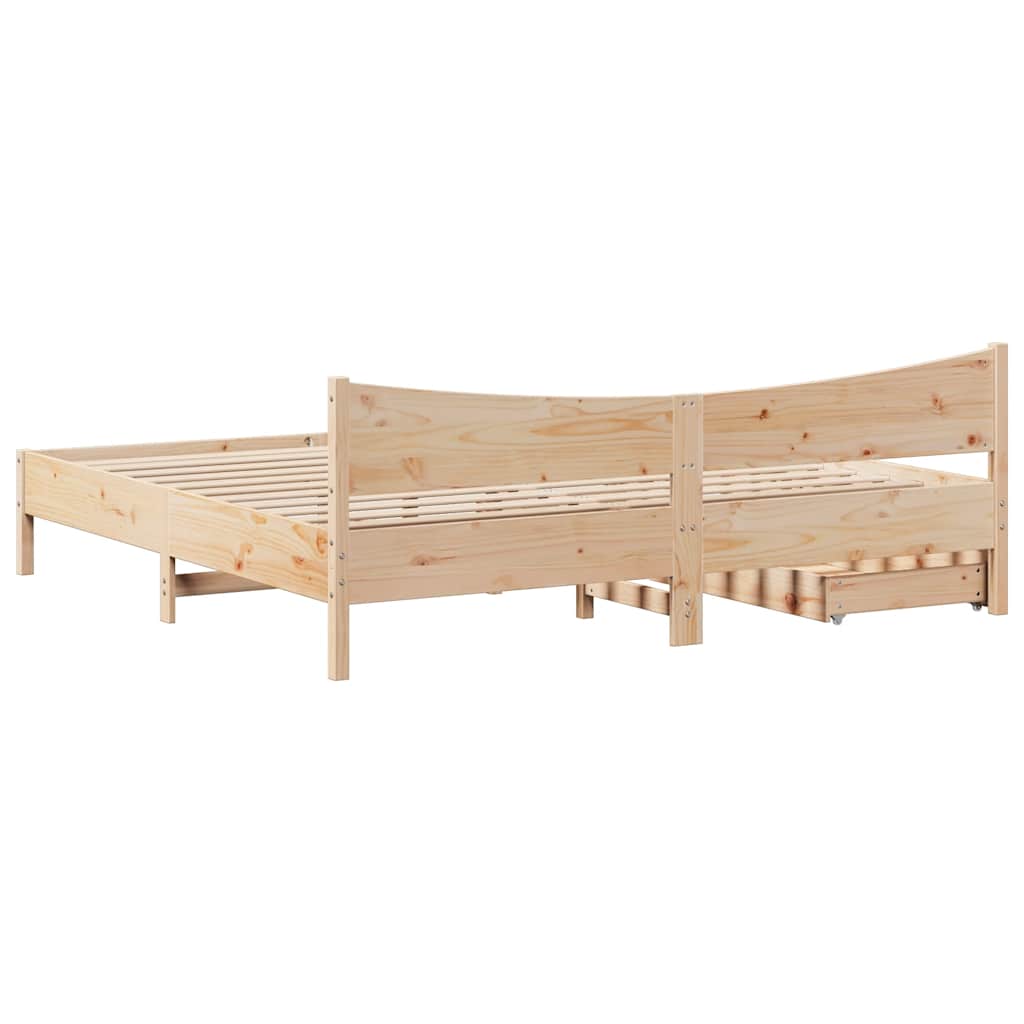 Bed Frame with Drawers 200x200 cm Solid Wood Pine