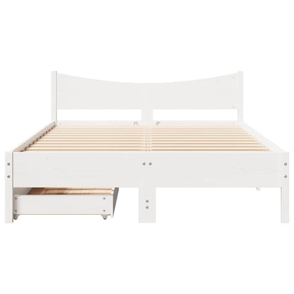 Bed Frame with Drawers White 140x200 cm Solid Wood Pine