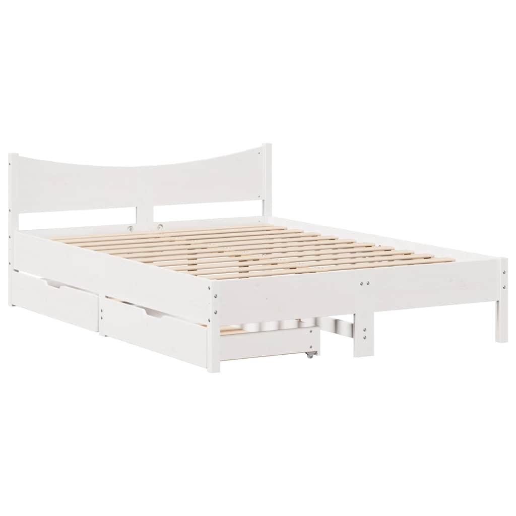 Bed Frame with Drawers White 120x200 cm Solid Wood Pine