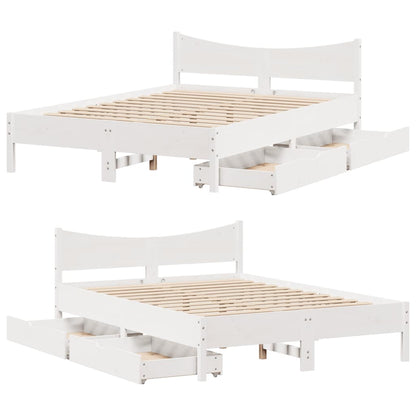 Bed Frame with Drawers White 120x200 cm Solid Wood Pine