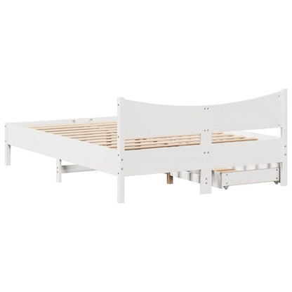 Bed Frame with Drawers White 140x190 cm Solid Wood Pine