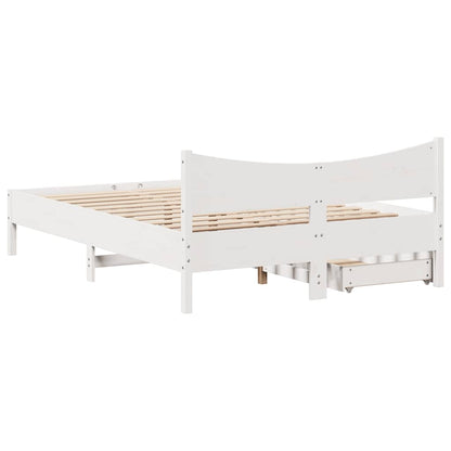 Bed Frame with Drawers White 135x190 cm Double Solid Wood Pine
