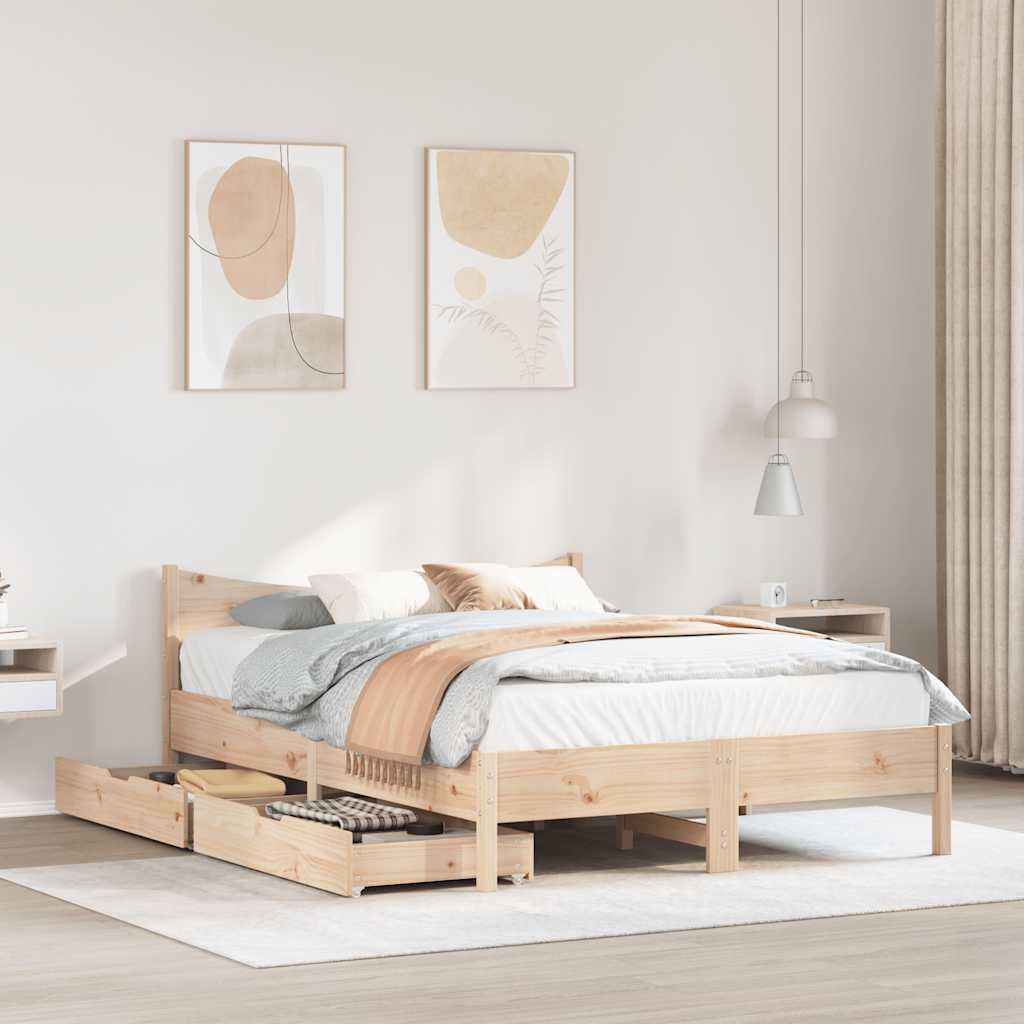 Bed Frame with Drawers 120x190 cm Small Double Solid Wood Pine