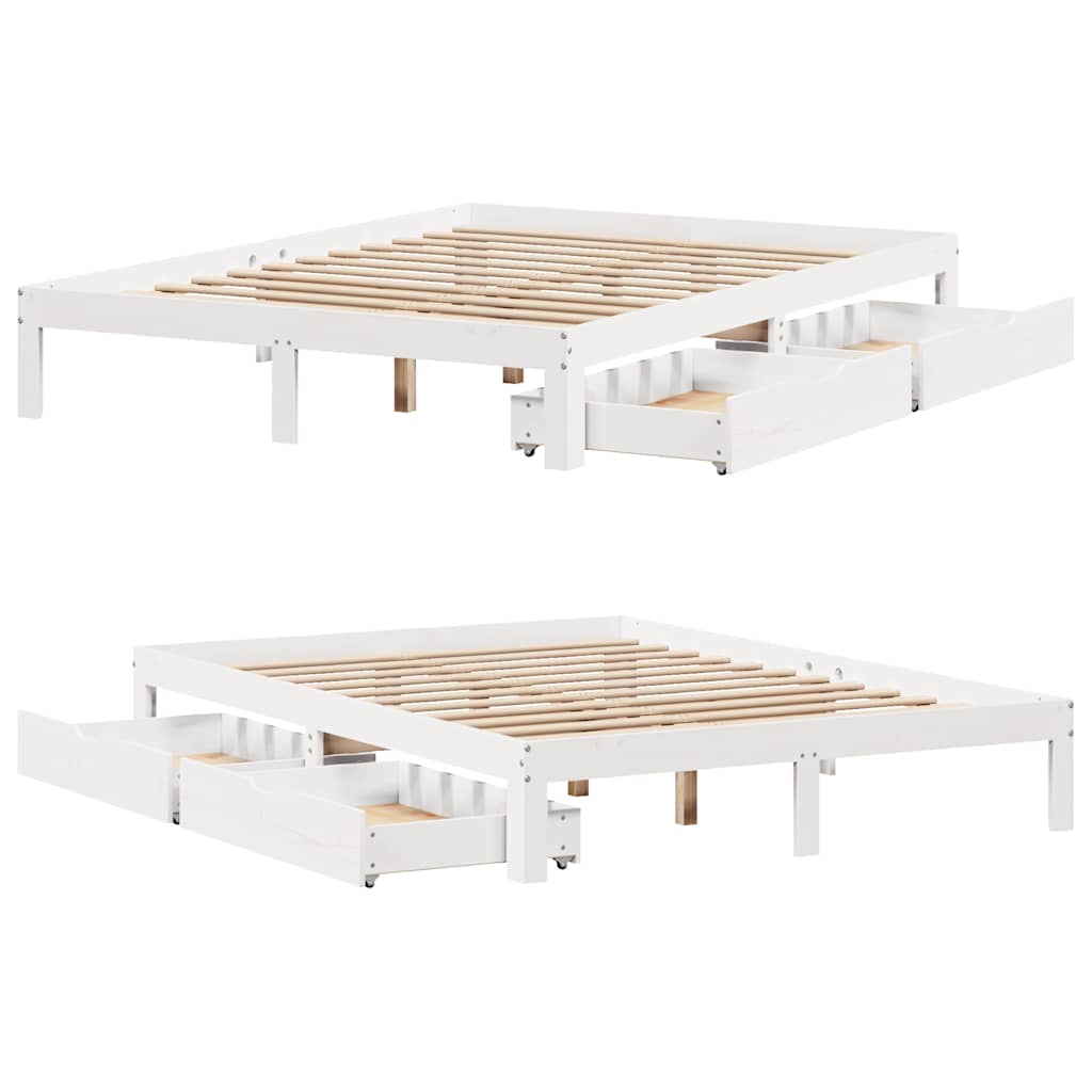 Bed Frame with Drawers without Mattress White 140x190 cm