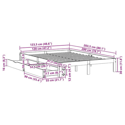 Bed Frame with Drawers without Mattress White 120x200 cm