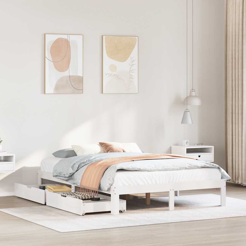 Bed Frame with Drawers without Mattress White 140x200 cm