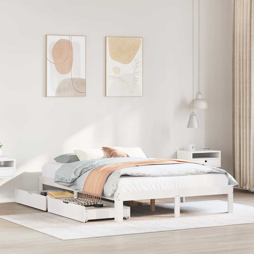 Bed Frame with Drawers without Mattress White 150x200 cm King Size