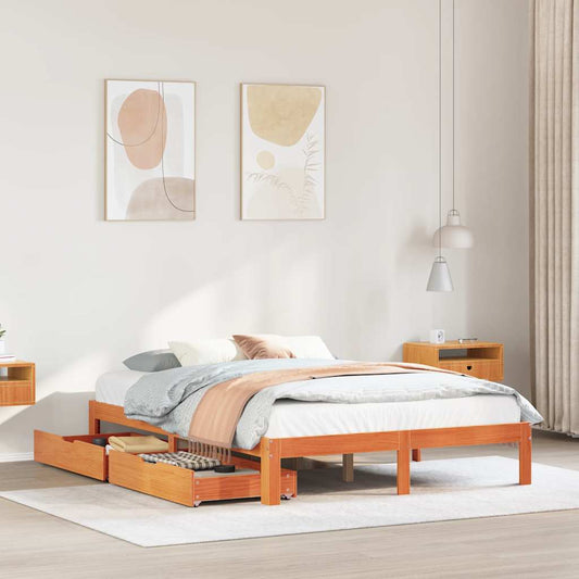 Bed Frame with Drawers without Mattress Wax Brown 120x190 cm Small Double