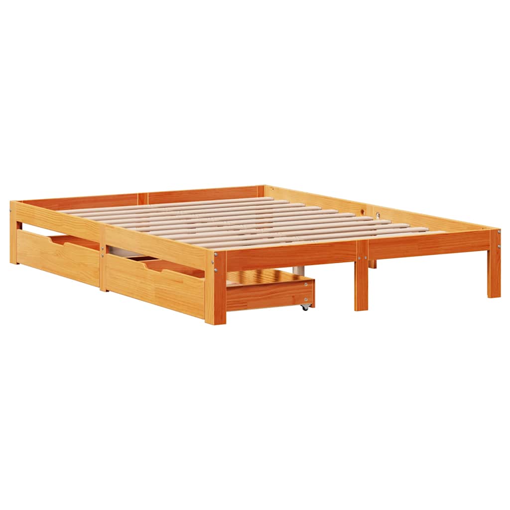 Bed Frame with Drawers without Mattress Wax Brown 140x190 cm