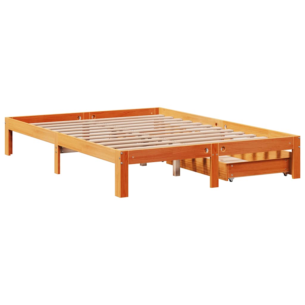 Bed Frame with Drawers without Mattress Wax Brown 140x190 cm