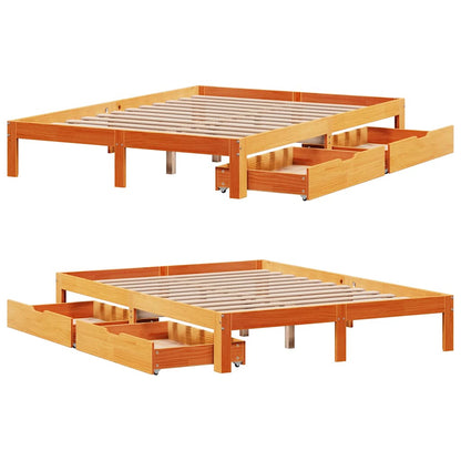 Bed Frame with Drawers without Mattress Wax Brown 140x190 cm