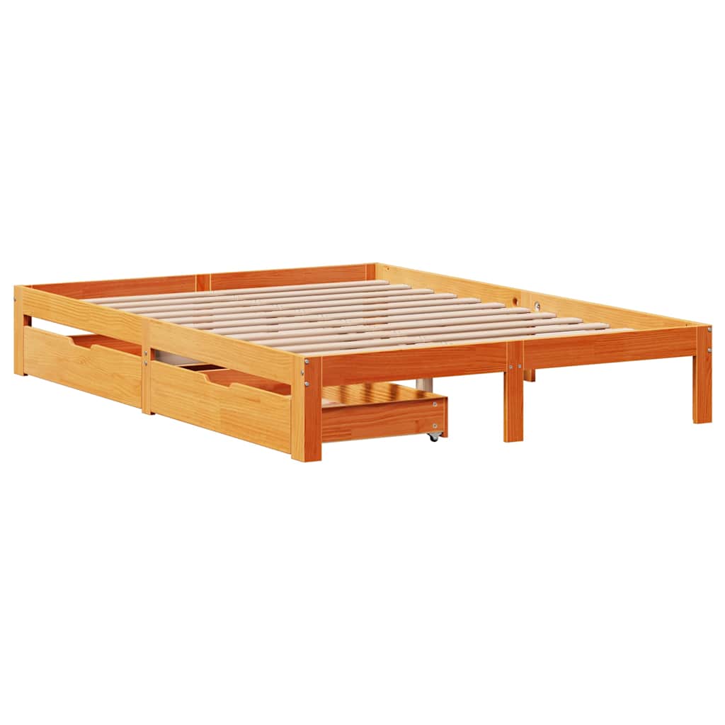 Bed Frame with Drawers without Mattress Wax Brown 140x200 cm