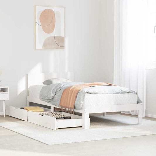 Bed Frame with Drawers without Mattress White 75x190 cm Small Single