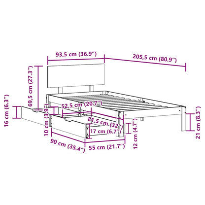 Bed Frame with Drawers without Mattress White 90x200 cm