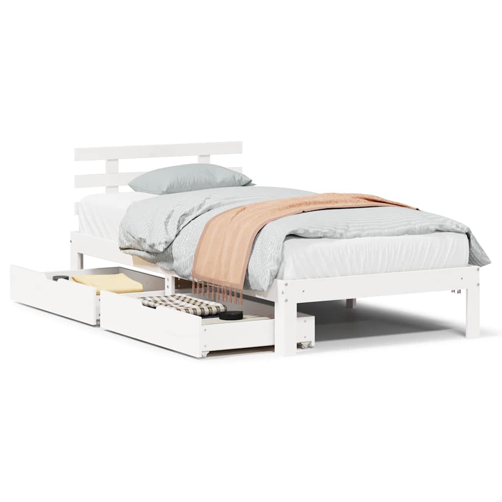 Bed Frame with Drawers without Mattress White75x190 cm