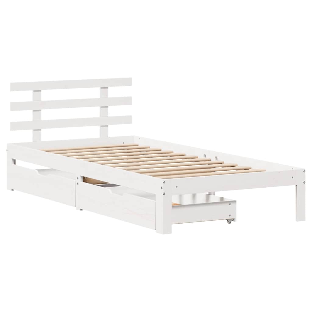 Bed Frame with Drawers without Mattress White75x190 cm