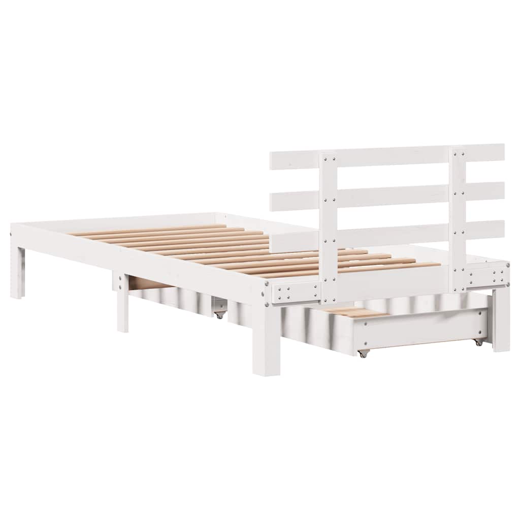 Bed Frame with Drawers without Mattress White75x190 cm