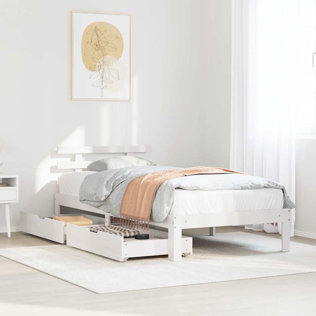 Bed Frame with Drawers without Mattress White75x190 cm