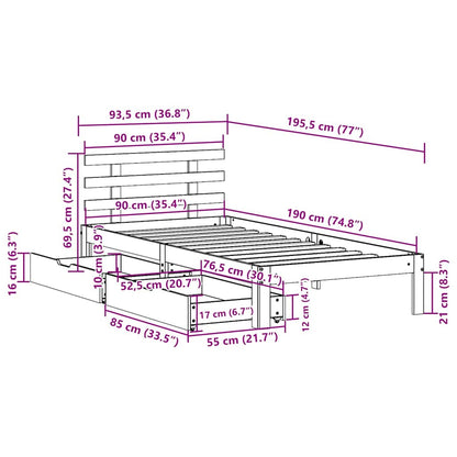 Bed Frame with Drawers without Mattress 90x190 cm Single