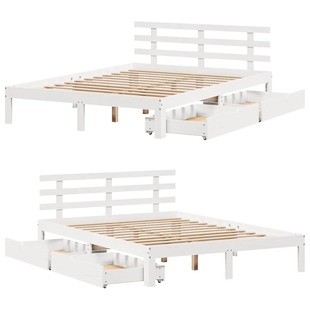 Bed Frame with Drawers without Mattress White 120x190 cm Small Double
