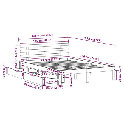 Bed Frame with Drawers without Mattress 135x190 cm Double