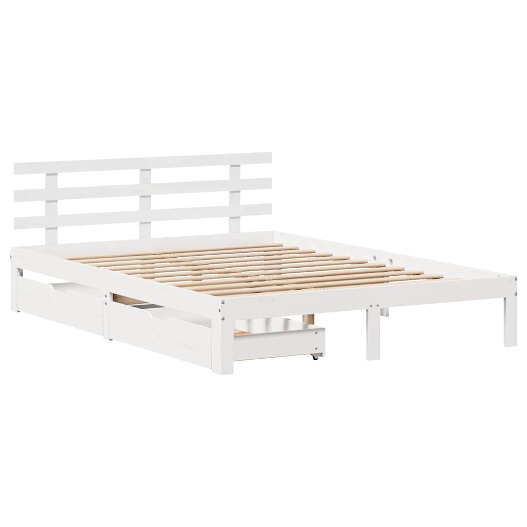 Bed Frame with Drawers without Mattress White 135x190 cm Double