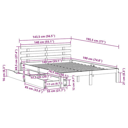 Bed Frame with Drawers without Mattress 140x190 cm