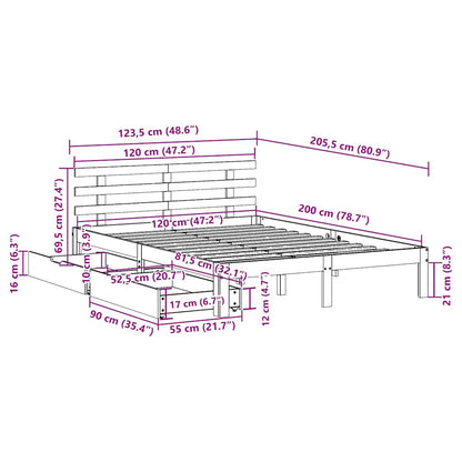Bed Frame with Drawers without Mattress White 120x200 cm
