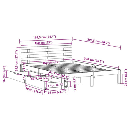 Bed Frame with Drawers without Mattress 160x200 cm