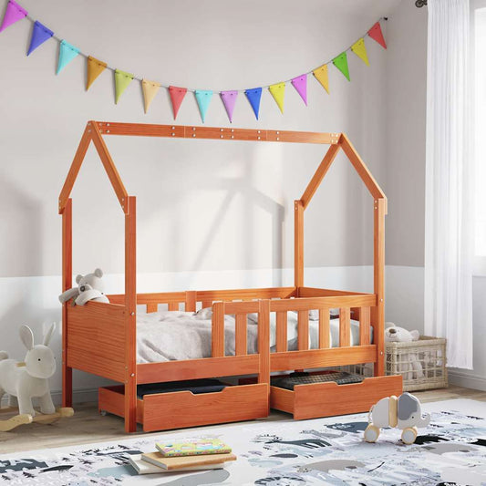 Kids Bed Frame with Drawers without Mattress 80x160 cm Solid Wood