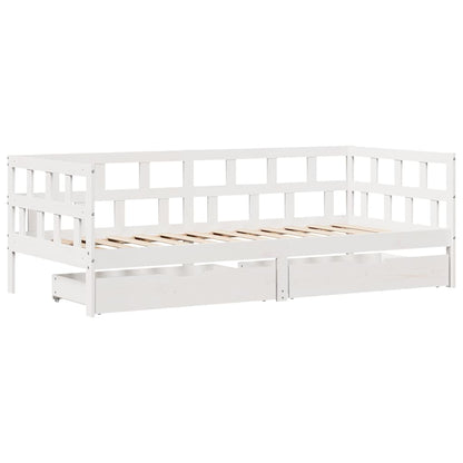 Daybed with Drawers without Mattress White 90x200 cm Solid Wood