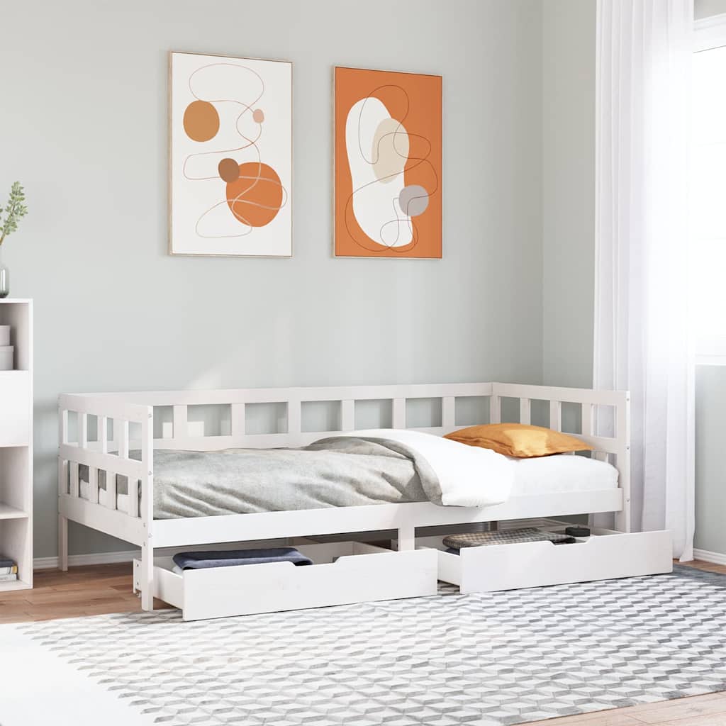 Daybed with Drawers without Mattress White 90x200 cm Solid Wood