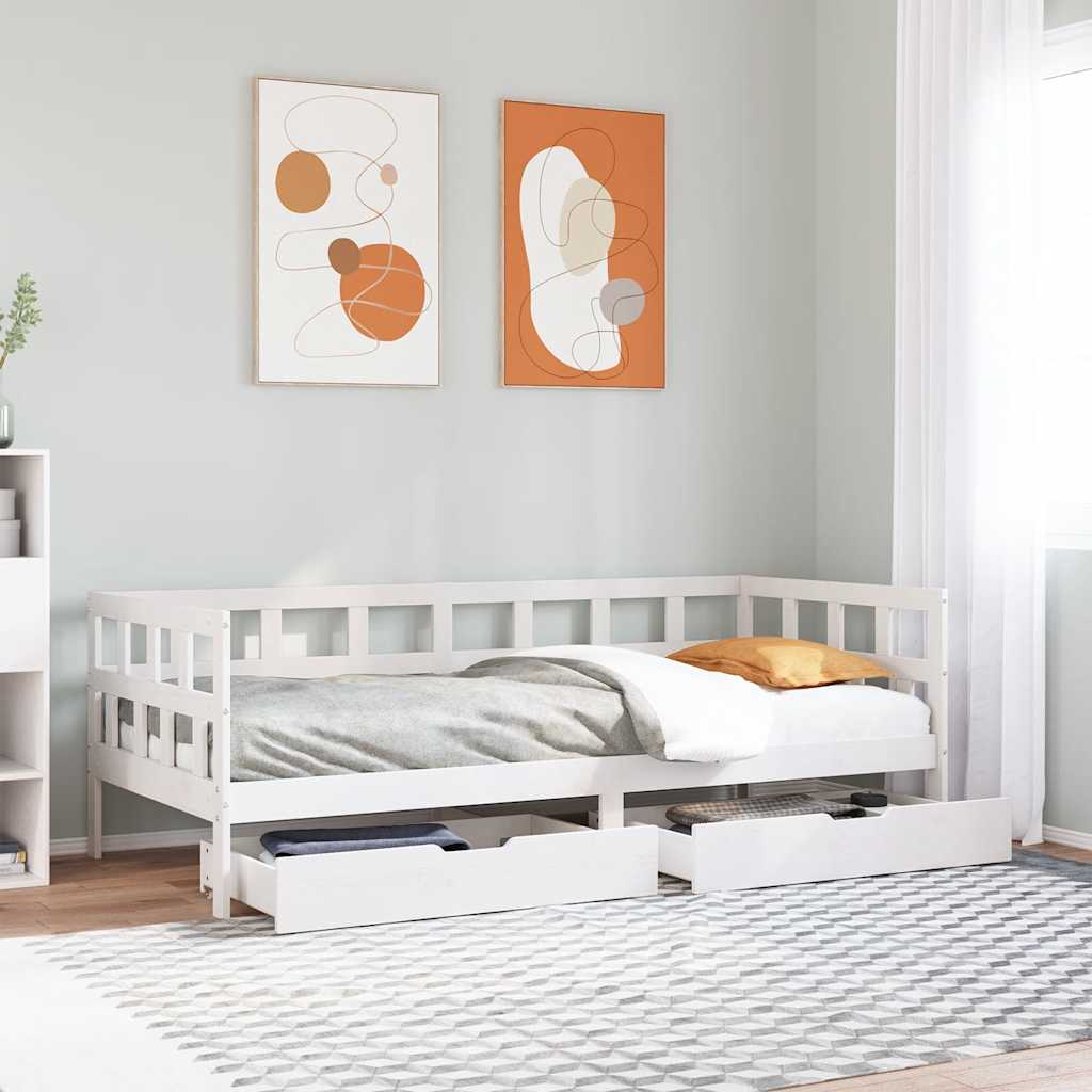 Daybed with Drawers without Mattress White 90x190 cm Single Solid Wood