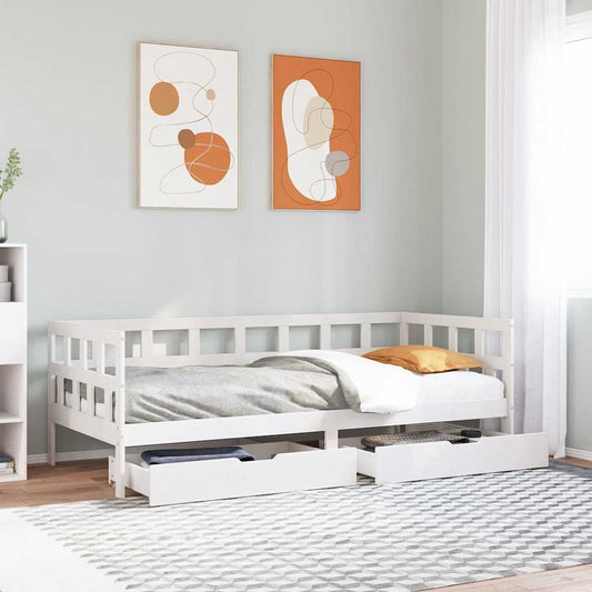 Daybed with Drawers without Mattress White 90x190 cm Single Solid Wood