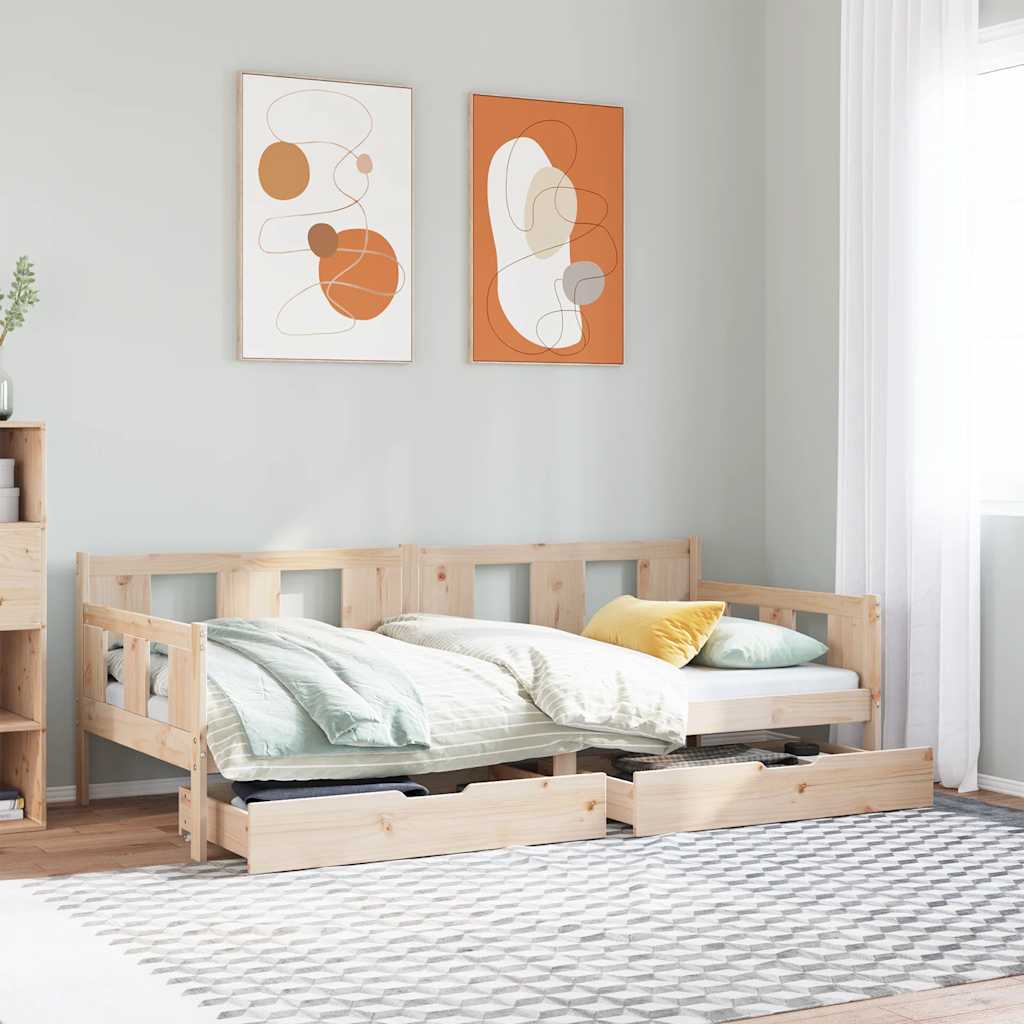 Daybed with Drawers without Mattress 90x190 cm Single Solid Wood