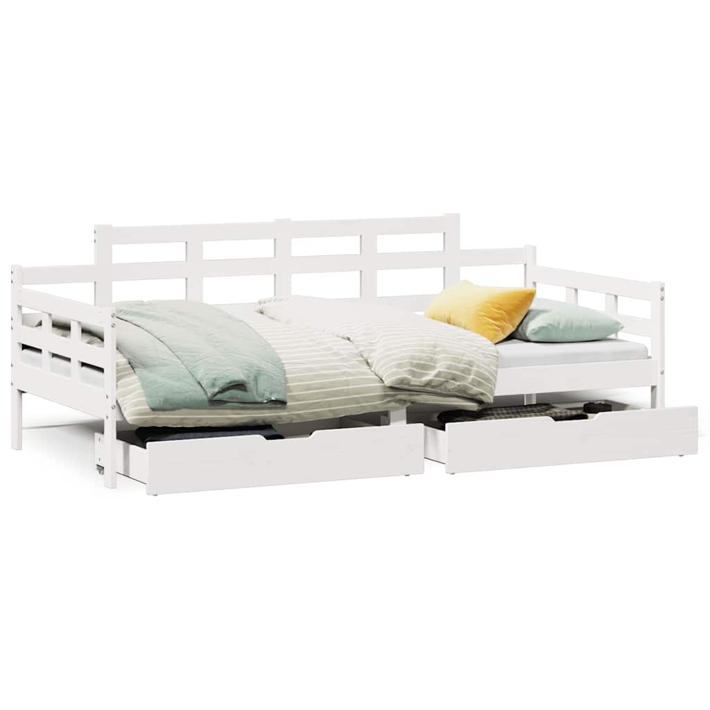 Daybed with Drawers without Mattress White 90x200 cm Solid Wood