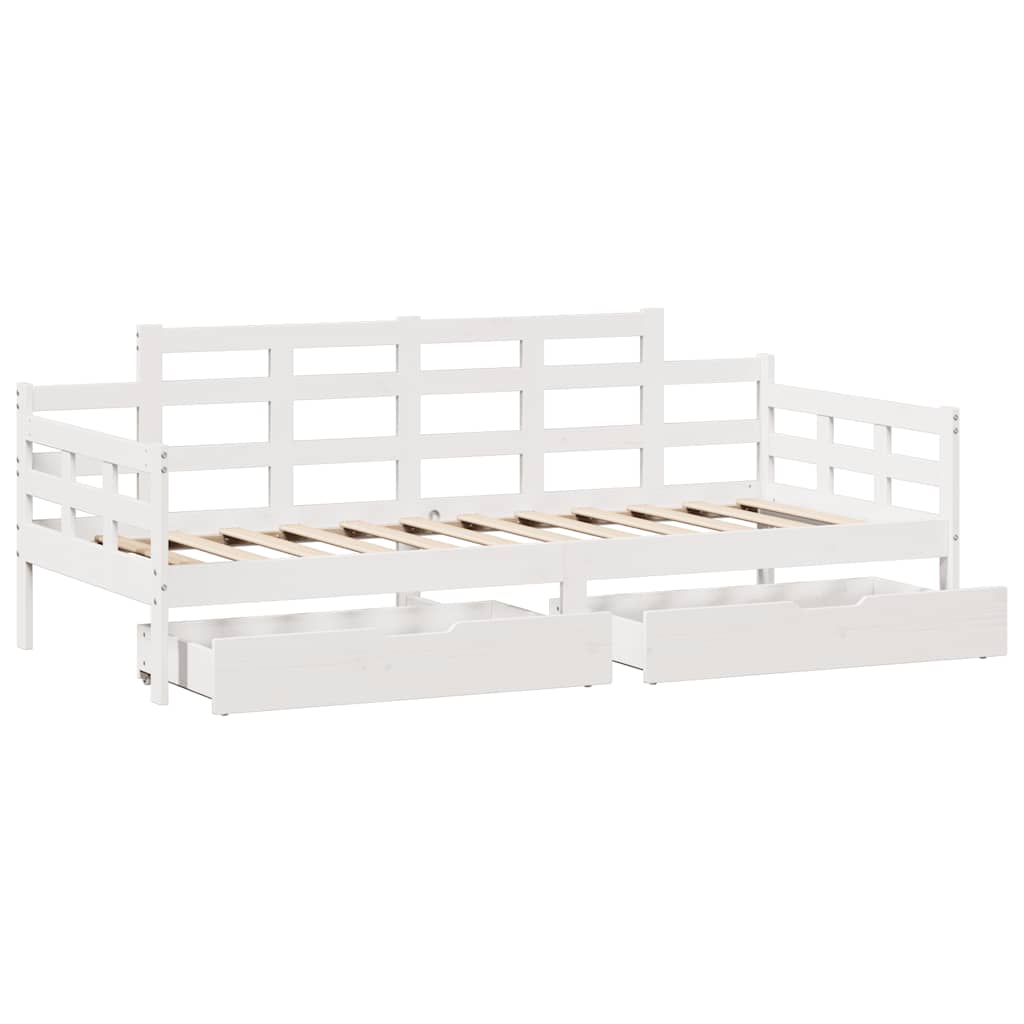 Daybed with Drawers without Mattress White 90x200 cm Solid Wood