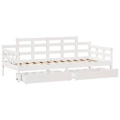 Daybed with Drawers without Mattress White 90x200 cm Solid Wood
