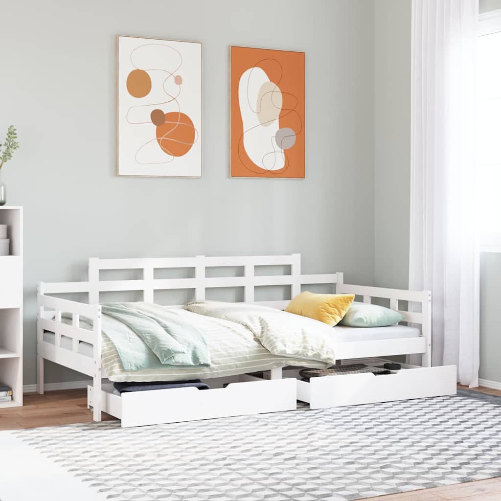Daybed with Drawers without Mattress White 90x200 cm Solid Wood