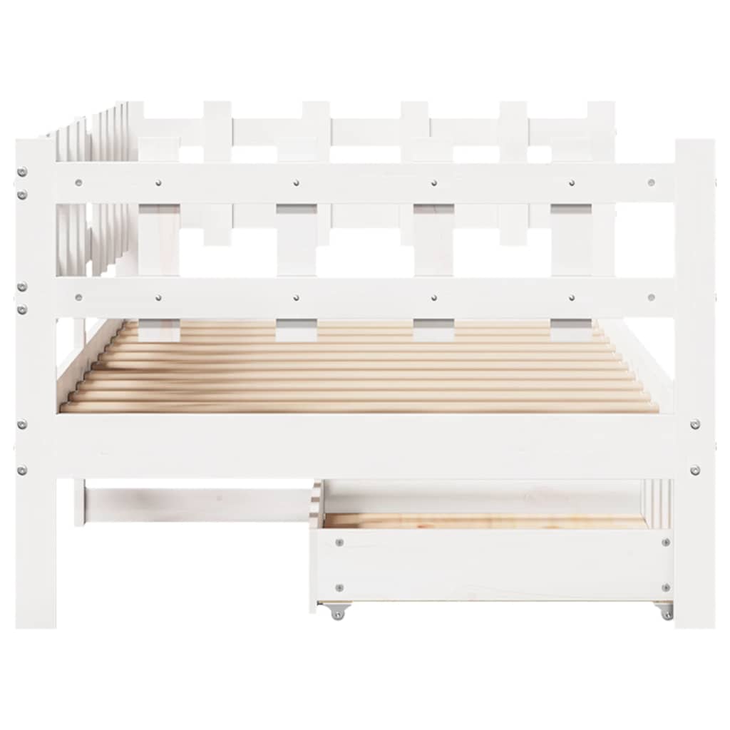 Daybed with Drawers without Mattress White 90x200 cm Solid Wood